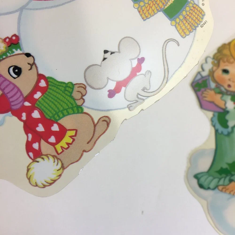 Vtg Impact Plastics Color Clings Happy Holidays Snowman Angels‎ Christmas Winter